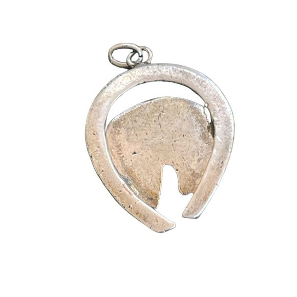 Vintage Silver Horse Head in Horseshoe Charm Pendant Equine Jewelry Equestrian T - Picture 5 of 6